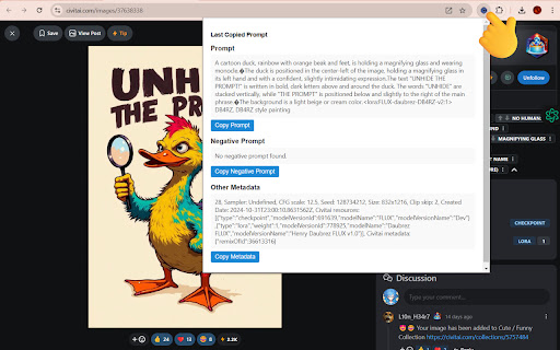 ExcaliburAI Civitai Prompt Extractor  from Chrome web store to be run with OffiDocs Chromium online