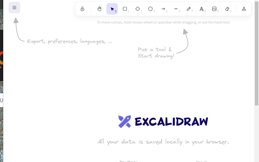 Excalidraw Extension  from Chrome web store to be run with OffiDocs Chromium online