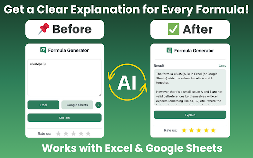 Excel Formula Generator  from Chrome web store to be run with OffiDocs Chromium online