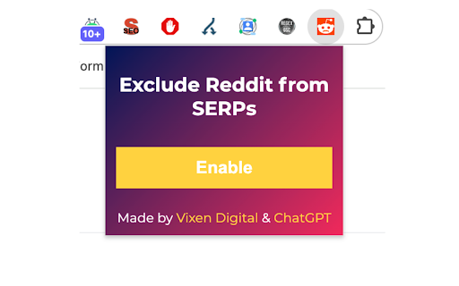 Exclude Reddit from SERPs  from Chrome web store to be run with OffiDocs Chromium online