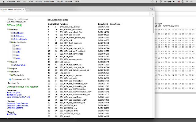 EXE/DLL PE Viewer and Editor  from Chrome web store to be run with OffiDocs Chromium online