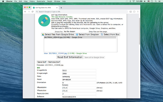 Exif Tag Editor for JPEG  from Chrome web store to be run with OffiDocs Chromium online