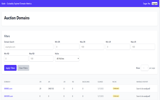 Expired Domain Analyzer  from Chrome web store to be run with OffiDocs Chromium online