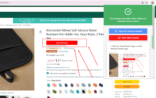 Export all Amazon images to Zip  from Chrome web store to be run with OffiDocs Chromium online