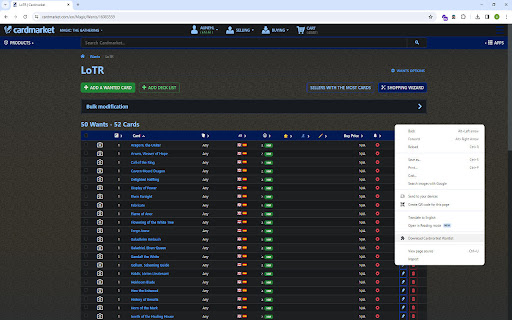 Export Cardmarket Want List to CSV  from Chrome web store to be run with OffiDocs Chromium online