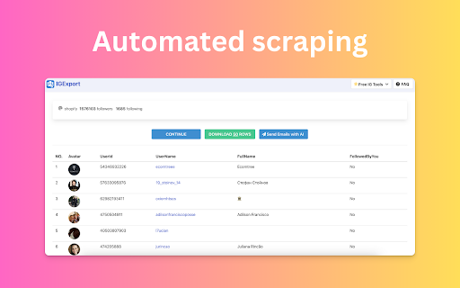 Export Followers  Following for Ins  from Chrome web store to be run with OffiDocs Chromium online