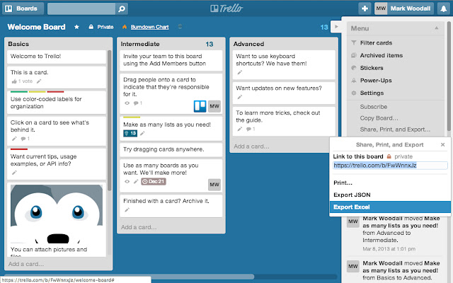 Export for Trello  from Chrome web store to be run with OffiDocs Chromium online