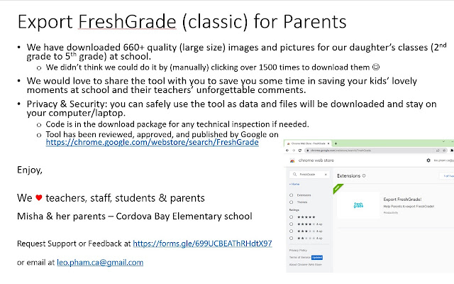 Export FreshGrade for Parents  from Chrome web store to be run with OffiDocs Chromium online
