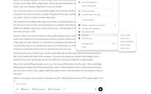 Export GPT Discussion  from Chrome web store to be run with OffiDocs Chromium online