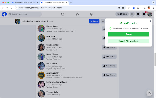 Export Group Members for Facebook  from Chrome web store to be run with OffiDocs Chromium online