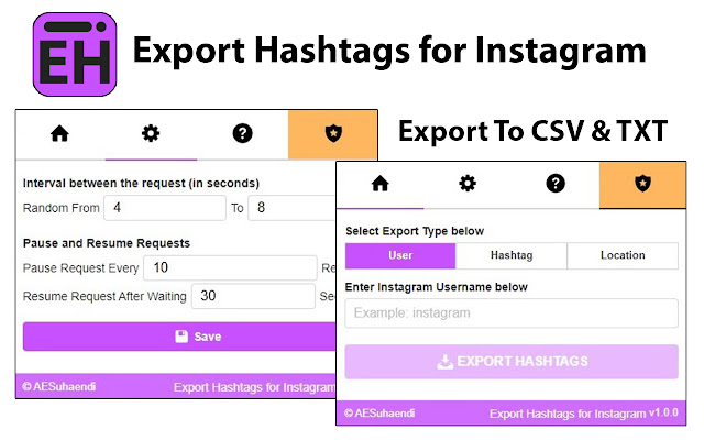 Export Hashtags for Instagram  from Chrome web store to be run with OffiDocs Chromium online