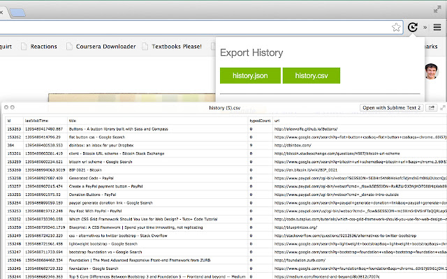 Export History  from Chrome web store to be run with OffiDocs Chromium online