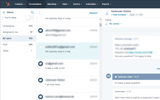 Export Hubspot Conversations  from Chrome web store to be run with OffiDocs Chromium online