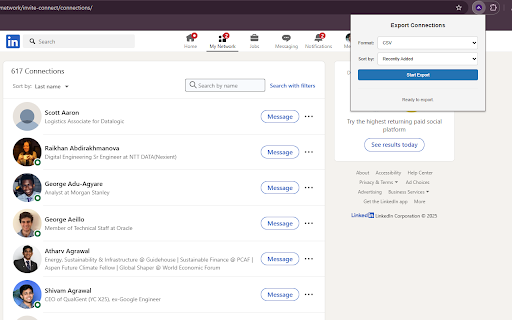 Export LI Connections  from Chrome web store to be run with OffiDocs Chromium online
