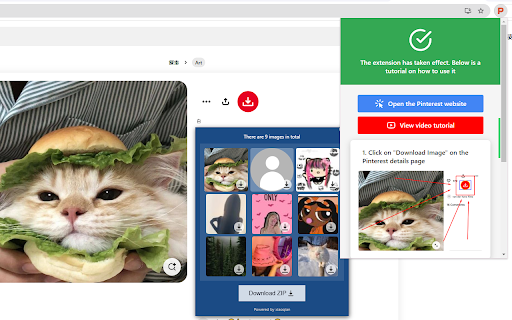 Export pinterest images to Zip for download  from Chrome web store to be run with OffiDocs Chromium online