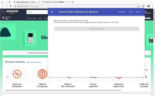 Export Product Reviews for Amazon  from Chrome web store to be run with OffiDocs Chromium online