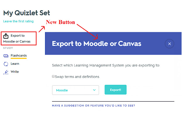 Export Quizlet to Moodle or Canvas  from Chrome web store to be run with OffiDocs Chromium online