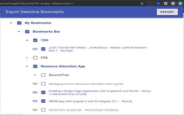 Export Selective Bookmarks  from Chrome web store to be run with OffiDocs Chromium online