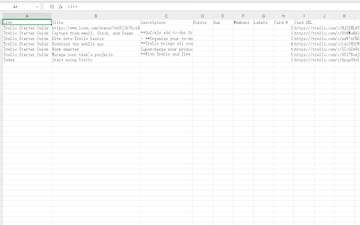Export Trello to Excel  from Chrome web store to be run with OffiDocs Chromium online