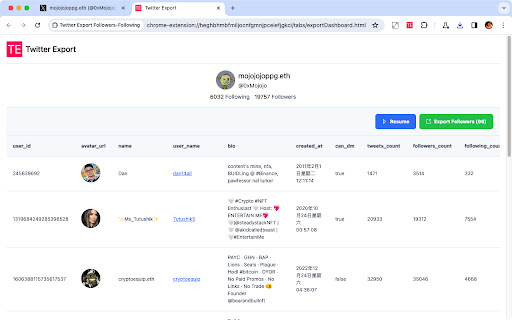 Export Twitter Followers  from Chrome web store to be run with OffiDocs Chromium online