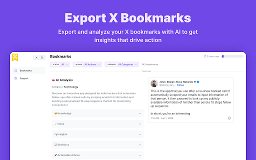 Export X Bookmarks  from Chrome web store to be run with OffiDocs Chromium online