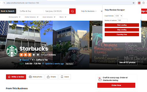 Export Yelp.com reviews to CSV with one click  from Chrome web store to be run with OffiDocs Chromium online