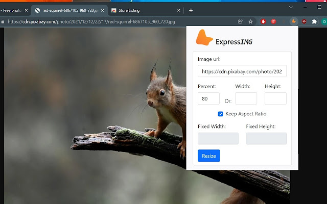 ExpressIMG Resize images from URL  from Chrome web store to be run with OffiDocs Chromium online