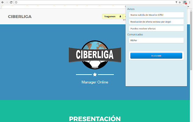 Extensión Ciberliga  from Chrome web store to be run with OffiDocs Chromium online