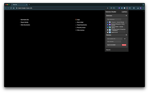 Extension Disabler for Localhost and websites  from Chrome web store to be run with OffiDocs Chromium online