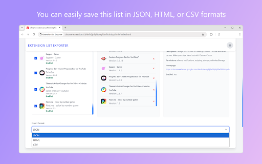 Extension List Exporter  from Chrome web store to be run with OffiDocs Chromium online