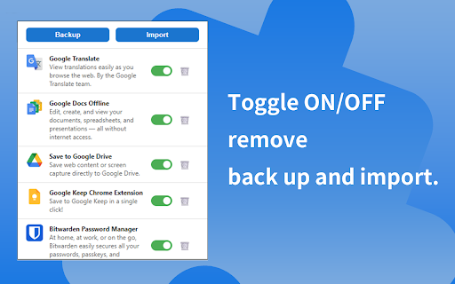 Extension Manager / Backup  from Chrome web store to be run with OffiDocs Chromium online