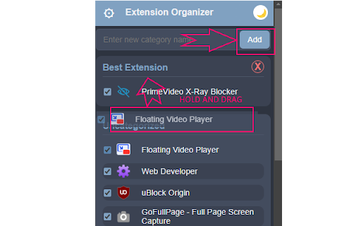 Extension Organizer  from Chrome web store to be run with OffiDocs Chromium online