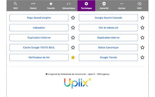 Extension SEO Chrome by Uplix.fr  from Chrome web store to be run with OffiDocs Chromium online