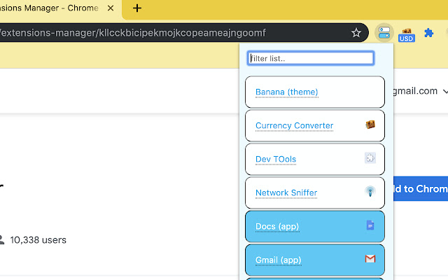 Extensions Manager  from Chrome web store to be run with OffiDocs Chromium online