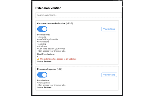 Extension Verifier  from Chrome web store to be run with OffiDocs Chromium online