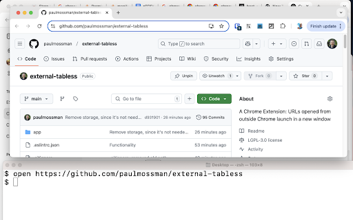 External Tab less  from Chrome web store to be run with OffiDocs Chromium online