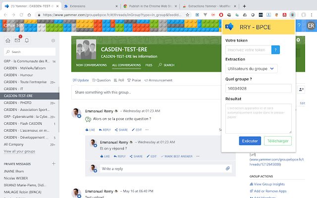 Extractions Yammer  from Chrome web store to be run with OffiDocs Chromium online
