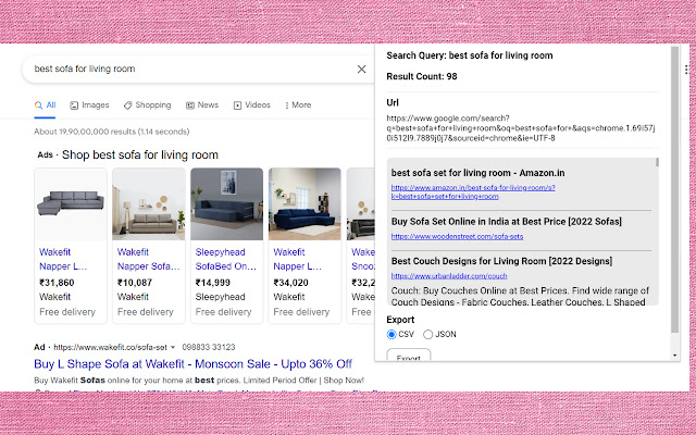 Extract Search Results  from Chrome web store to be run with OffiDocs Chromium online