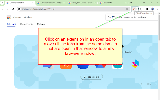 Extract Tabs Domain  from Chrome web store to be run with OffiDocs Chromium online