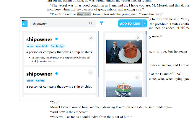 Extraordictionary  from Chrome web store to be run with OffiDocs Chromium online