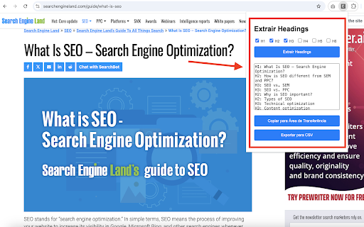 Extrator de Títulos H2 e H3  from Chrome web store to be run with OffiDocs Chromium online