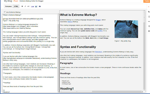 Extreme Markup Editor for Blogger™  from Chrome web store to be run with OffiDocs Chromium online