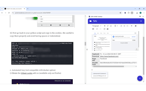 EZR OSINT Sidebar  from Chrome web store to be run with OffiDocs Chromium online