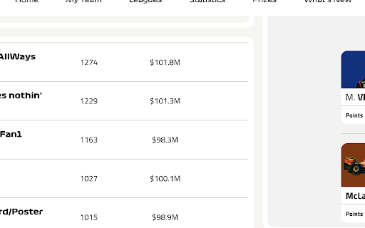 F1 Fantasy Helper  from Chrome web store to be run with OffiDocs Chromium online