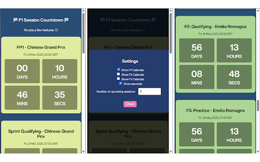 F1 Session Countdown  from Chrome web store to be run with OffiDocs Chromium online