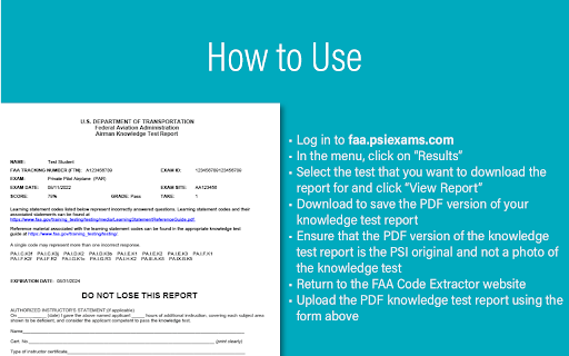 FAA Knowledge Code Extractor  from Chrome web store to be run with OffiDocs Chromium online