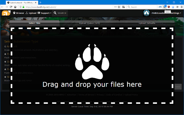 FABUI (FurAffinity Uploader  Notifier)  from Chrome web store to be run with OffiDocs Chromium online