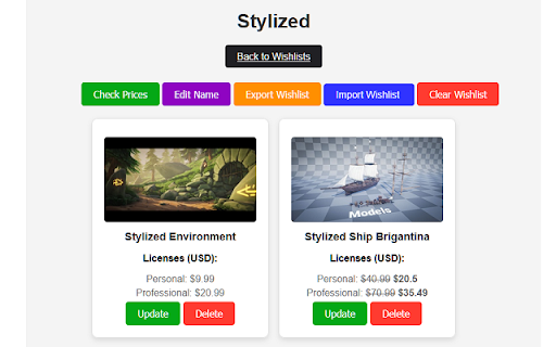 Fab Wishlist  from Chrome web store to be run with OffiDocs Chromium online