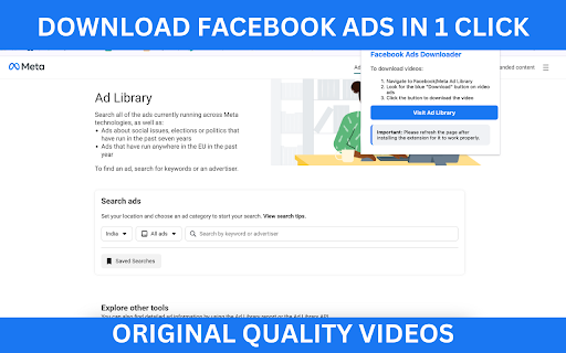 Facebook Ads Downloader  from Chrome web store to be run with OffiDocs Chromium online