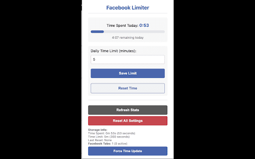 Facebook Limiter  from Chrome web store to be run with OffiDocs Chromium online